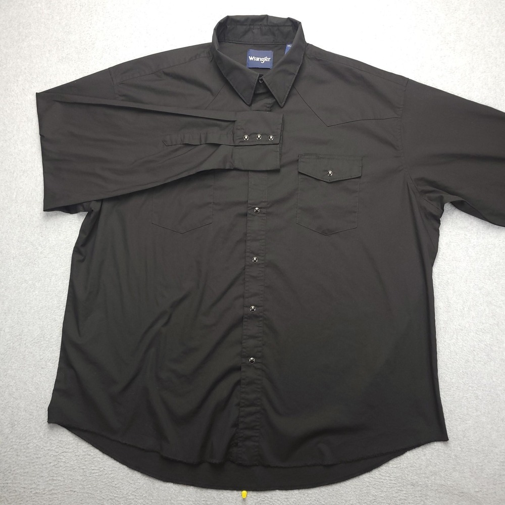 Wrangler Western Shirt Mens 2XL Black Solid Pearl‎ Snap Long Sleeve Cowboy